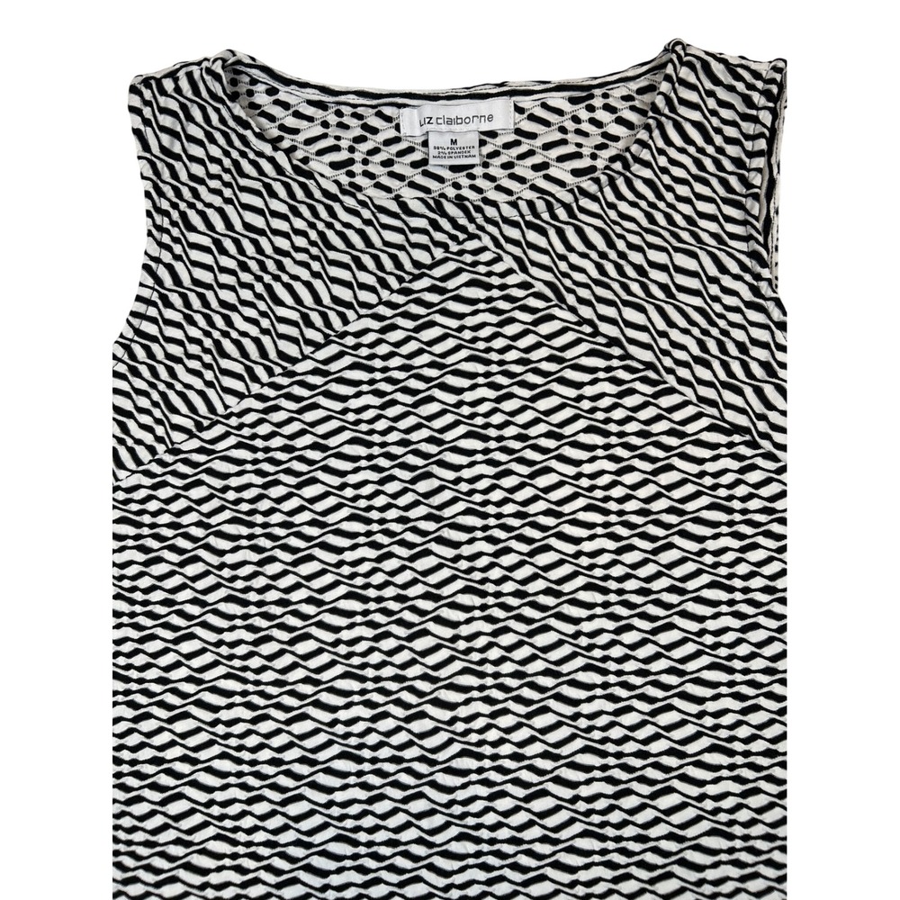 Liz Claiborne Womens Black White Geometric Textured‎ Sleeveless Shell Top Size M